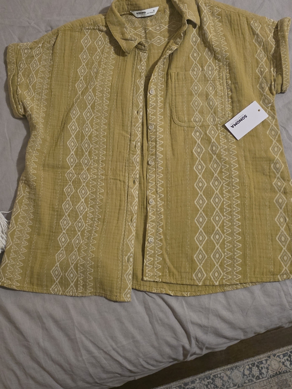 Sonoma Mustard Yellow Embroidered Button-Up Shirt